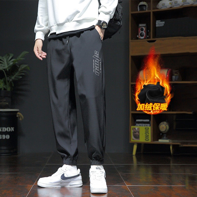 Men'S Pants Winter New Fleece-Lined Loose All-Match Comfortable Youth Fleece-Lined Sports Pants Boys Casual Pants - Image 1
